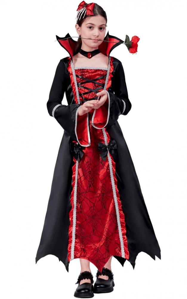 Costum de Vampir Elegant pentru Fetițe, Pentru Halloween, Carnaval și Alte, Zucos, 4-6 ani, 120-130 cm, F47R [4]