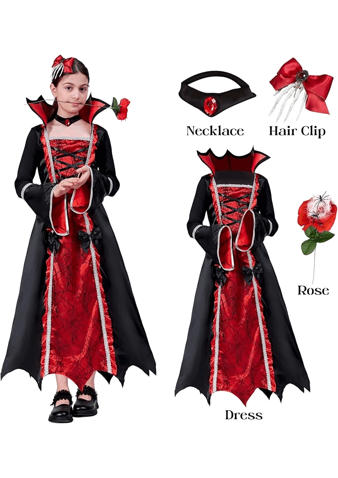 Costum de Vampir Elegant pentru Fetițe, Pentru Halloween, Carnaval și Alte, Zucos, 4-6 ani, 120-130 cm, F47R [5]
