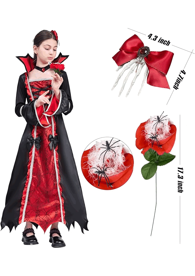 Costum de Vampir Elegant pentru Fetițe, Pentru Halloween, Carnaval și Alte, Zucos, 4-6 ani, 120-130 cm, F47R [2]