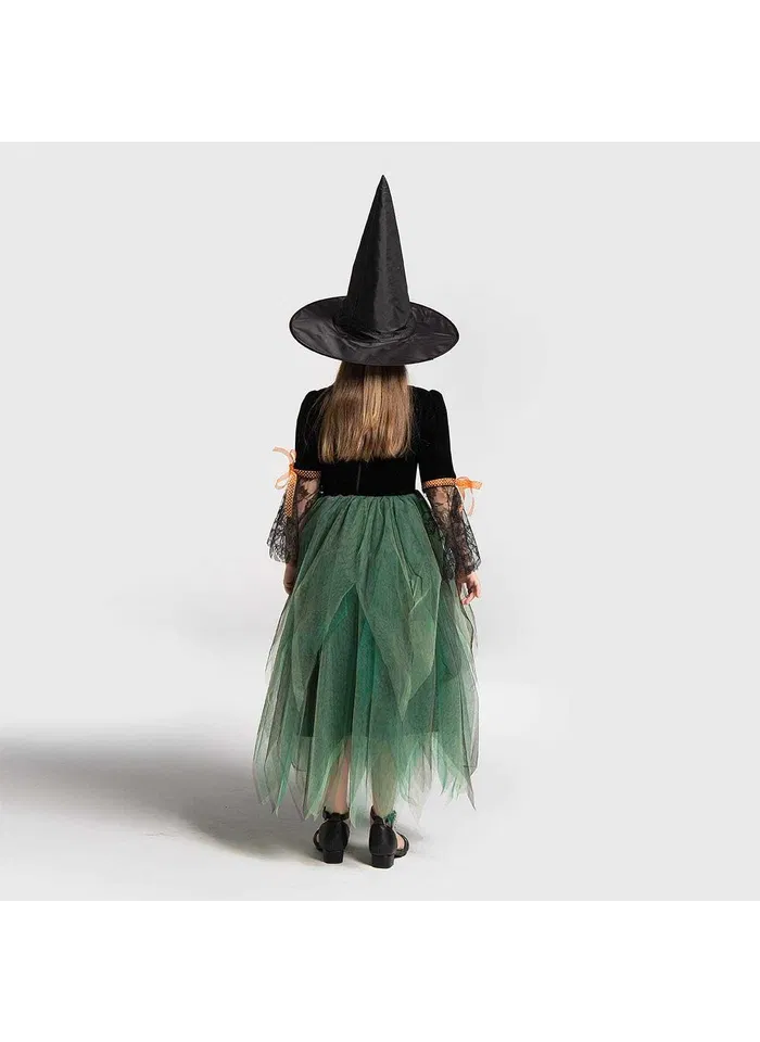 Costum de vrajitoare pentru fetite, cu palarie conica, bagheta, masca, ideal pentru petreceri mascate, Halloween, zile de nastere [4]