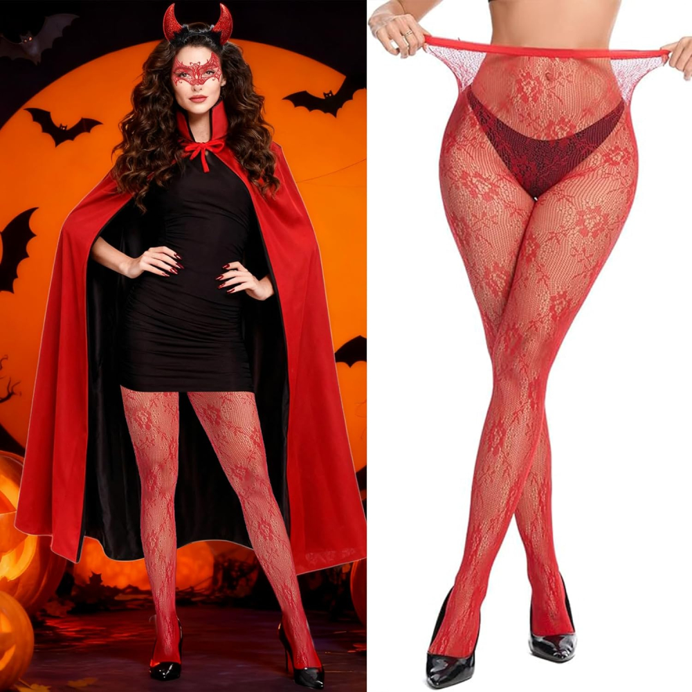 Costum diavolita femei cu pelerina reversibila rosu si negru si accesorii Halloween [5]