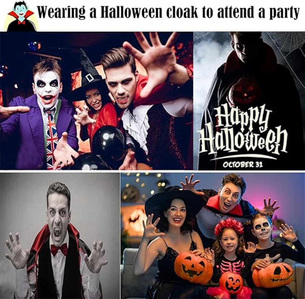 Costum diavolita femei cu pelerina reversibila rosu si negru si accesorii Halloween [7]