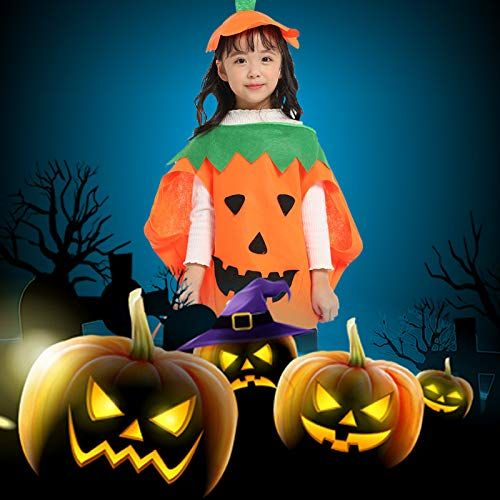 Costum Dovleac Halloween pentru Copii, Set cu Pelerina, Bentita si Gentuta pentru Dulciuri, Portocaliu [3]