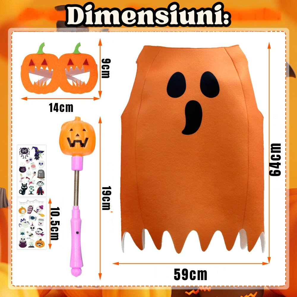 Costum fantoma portocalie femei tip poncho din neopren cu ochelari si bagheta Halloween [2]