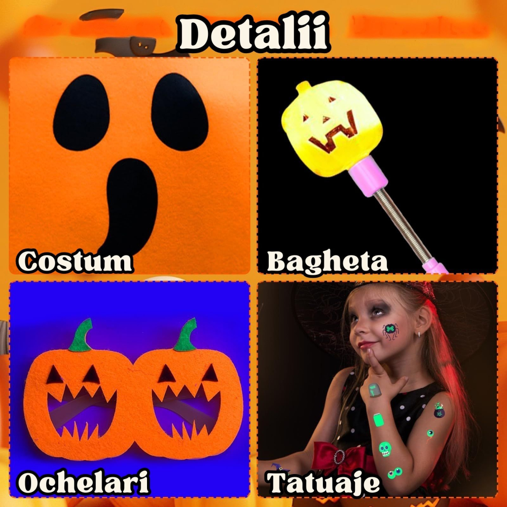 Costum fantoma portocalie femei tip poncho din neopren cu ochelari si bagheta Halloween [5]