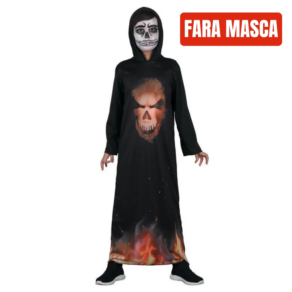 Costum Halloween copii roba demon cu schelet si flacari cosplay infricosator [3]