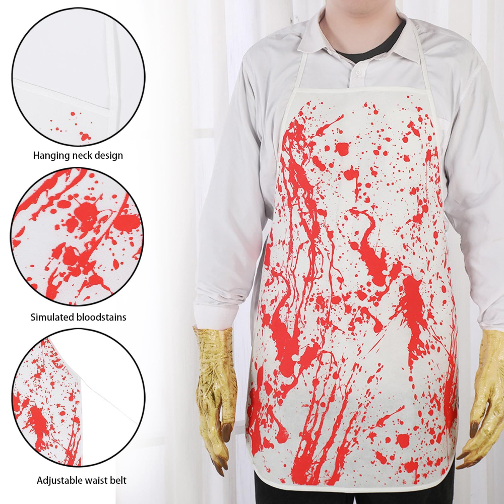 Costum macelar Halloween unisex cu sort insangerat, fierastrau, topor, satar si tatuaje cicatrici [3]