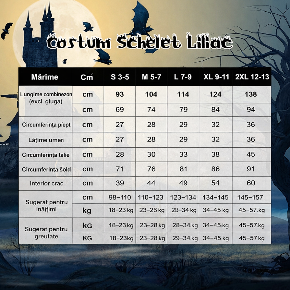 Costum Liliac Schelet Copii, Fosforescent – Strălucește în Întuneric -  Negru, Combinezon cu Glugă și Aripi Atașate, Marime L, 7-9 ani [9]
