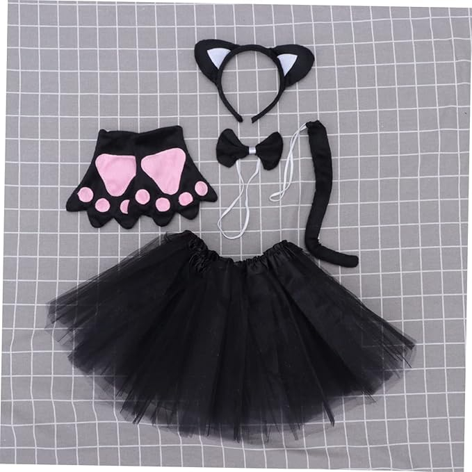 Costum pisica fetite cu fusta tulle urechi manusi labute coada si papion set complet [3]