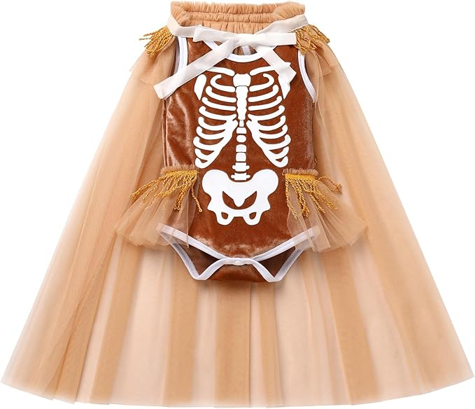 Costum schelet fetita cu capa din tulle pentru Halloween si carnaval [3]