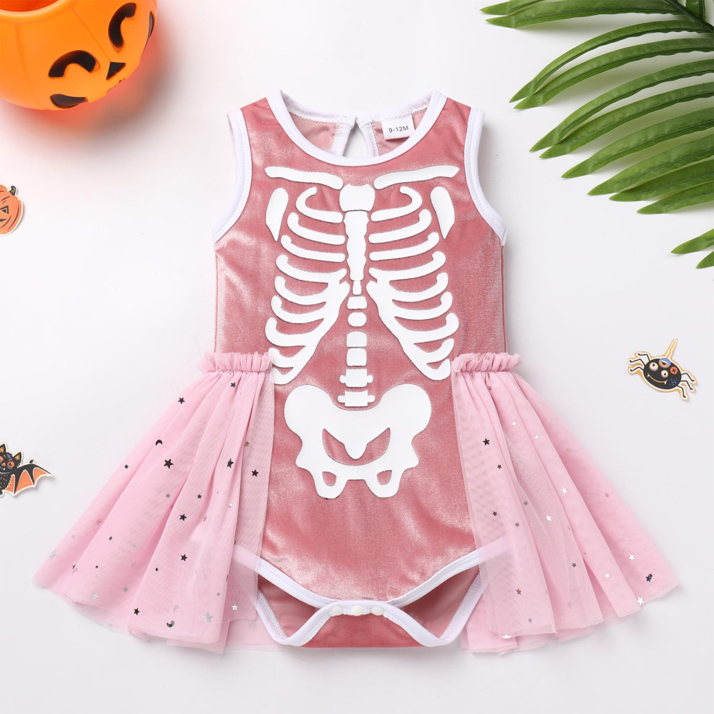 Costum schelet fetita cu capa din tulle pentru Halloween si carnaval [3]