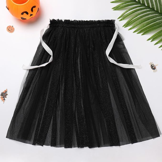 Costum schelet fetita cu capa din tulle pentru Halloween si carnaval [5]