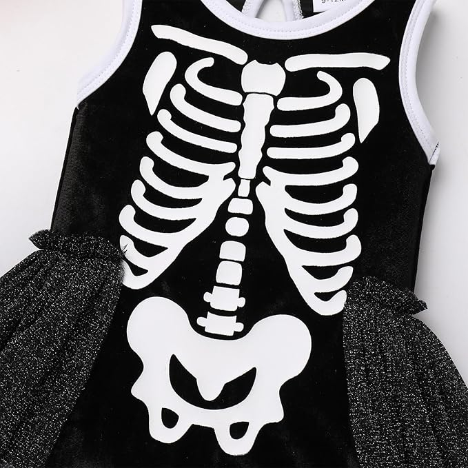 Costum schelet fetita cu capa din tulle pentru Halloween si carnaval [4]