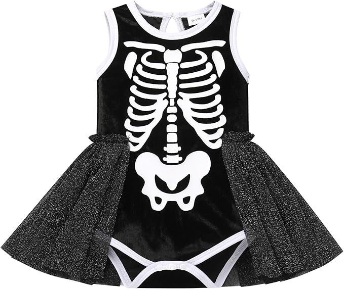 Costum schelet fetita cu capa din tulle pentru Halloween si carnaval [3]