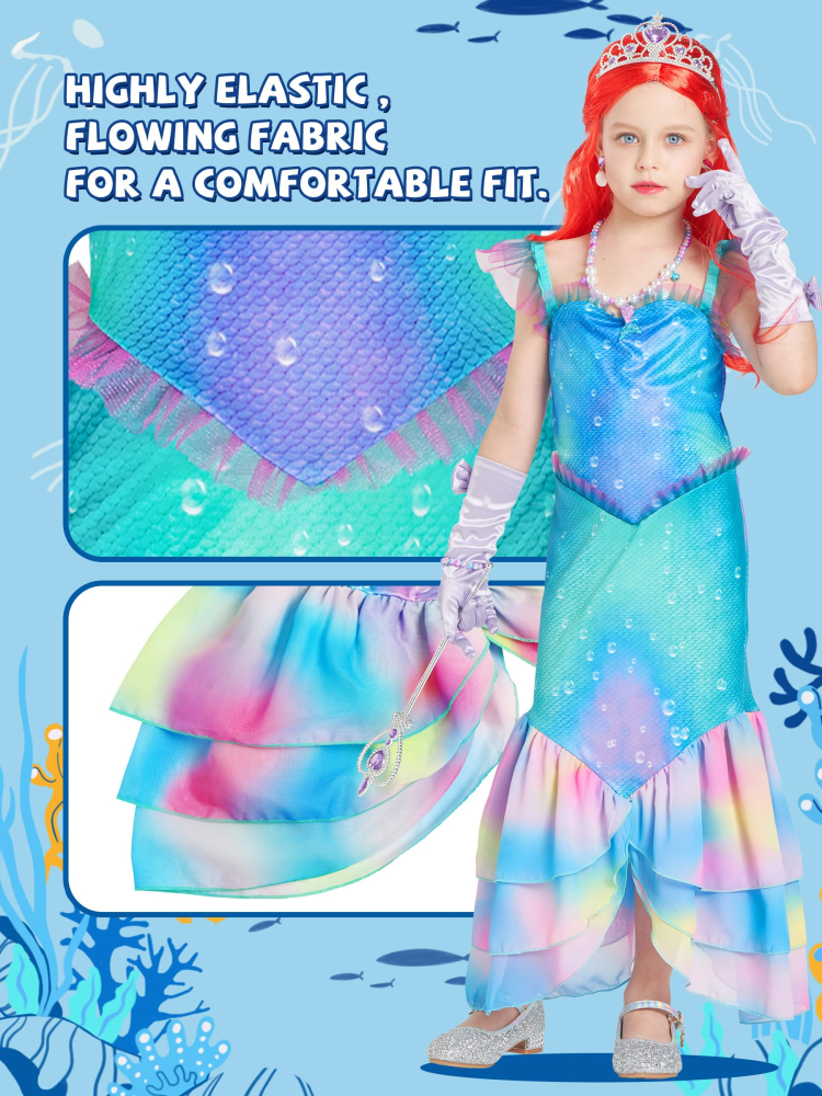 Costum complet de sirena pentru copii cu rochie, peruca si accesorii. [5]