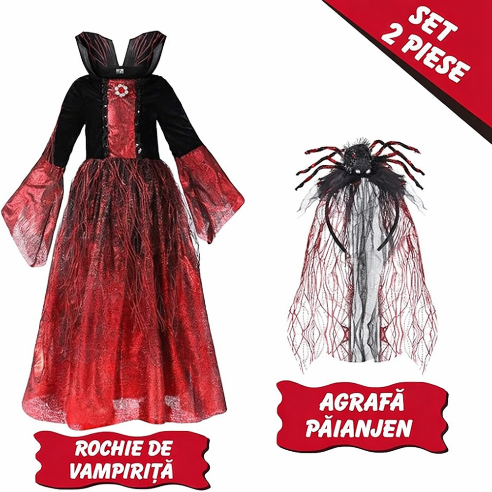 costum-vampirita-copii-rosu-negru-coronita-paianjen-voal-halloween [3]