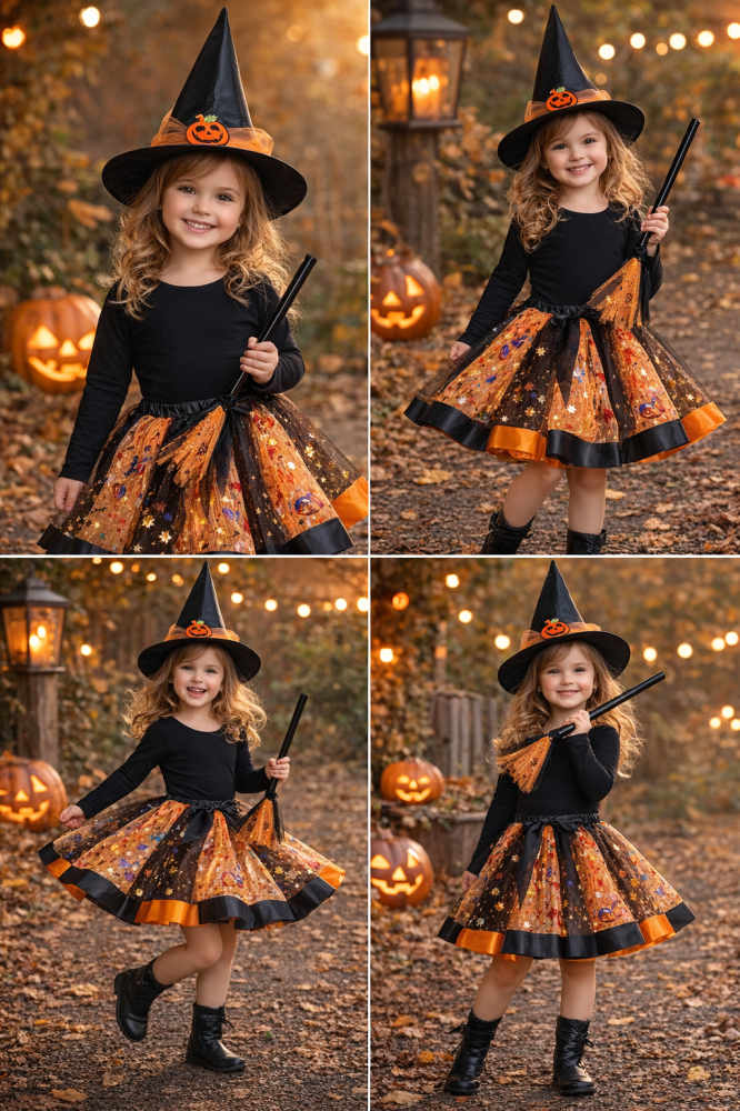 costum-vrajitoare-fete-portocaliu-negru-halloween-set-complet [2]