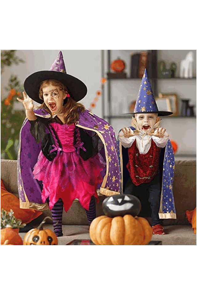 Costum Vrajitor Halloween petru copii, Pelerina si palarie, Mov, 3-12 ani, NW85 [5]