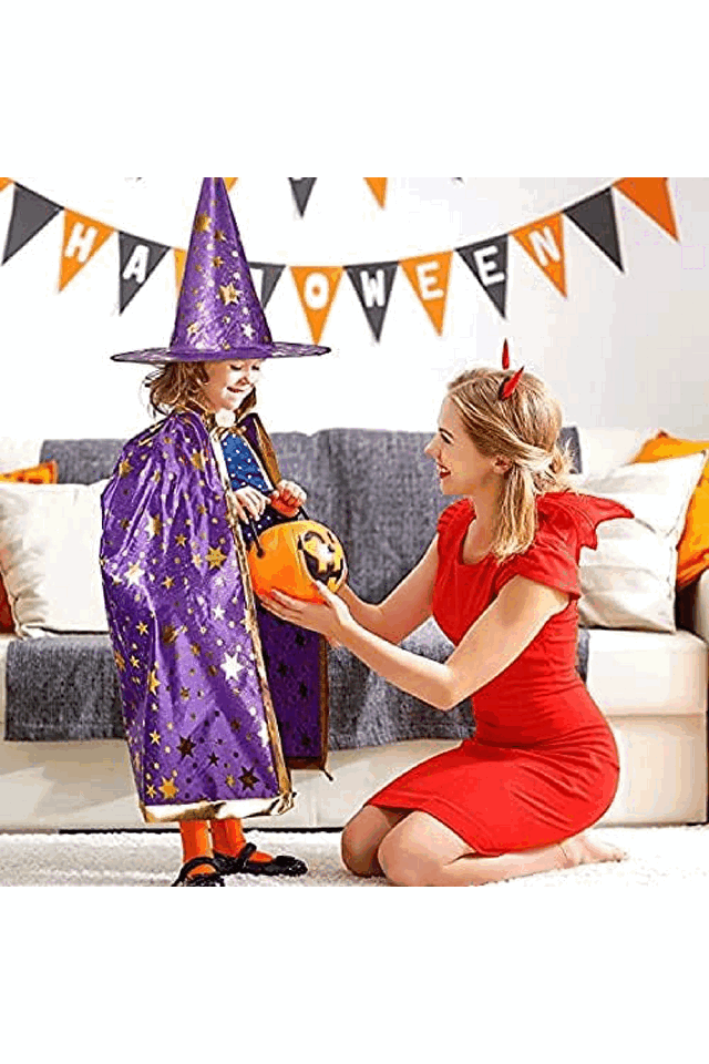 Costum Vrajitor Halloween petru copii, Pelerina si palarie, Mov, 3-12 ani, NW85 [6]