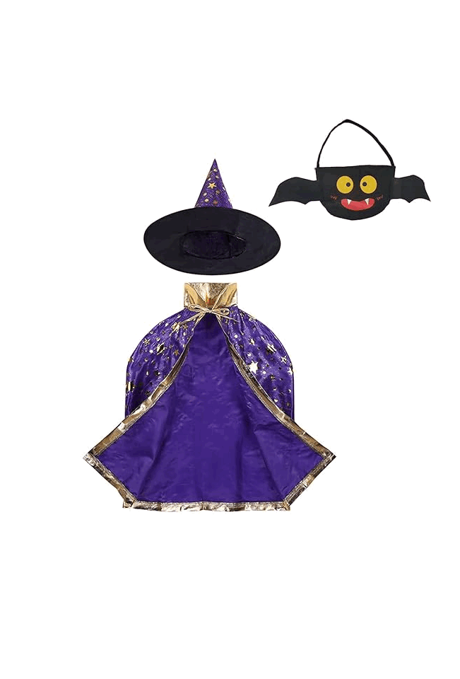 Costum Vrajitor Halloween petru copii, Pelerina si palarie, Mov, 3-12 ani, NW85 [1]