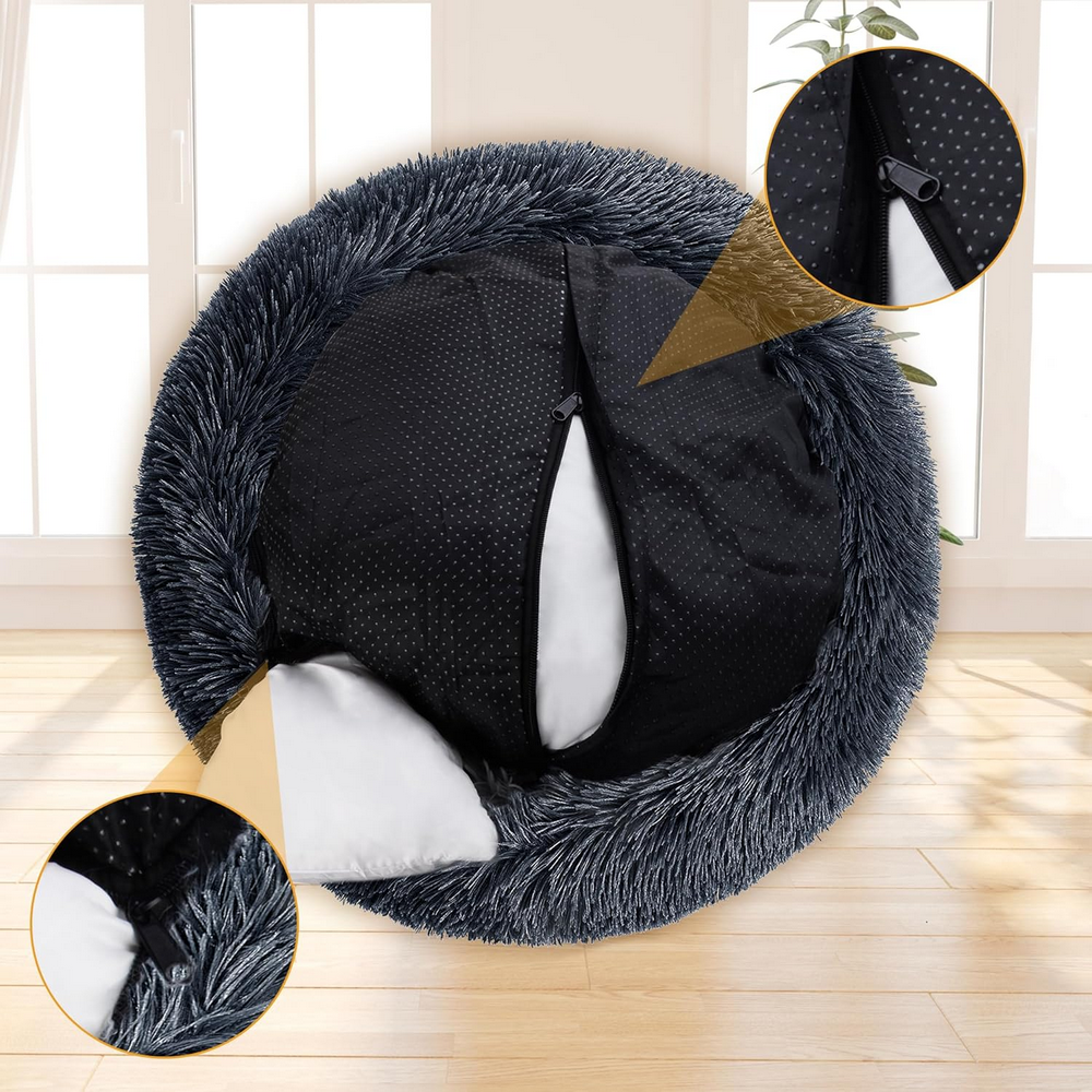 Culcus rotund pentru caini si pisici, PureFun, 60cm, gri inchis, confortabil si lavabil [2]
