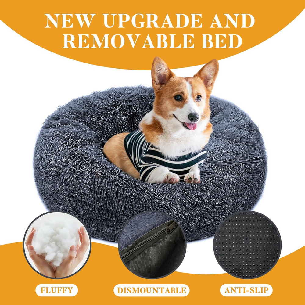 Culcus rotund pentru caini si pisici, PureFun, 60cm, gri inchis, confortabil si lavabil [3]