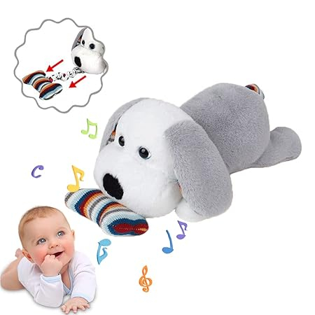 Cutie Muzicală din Pluș în Formă de Cățeluș pentru Bebeluși, Jucărie de Somn Liniștitoare cu Melodie și Material Moale, 824R [1]