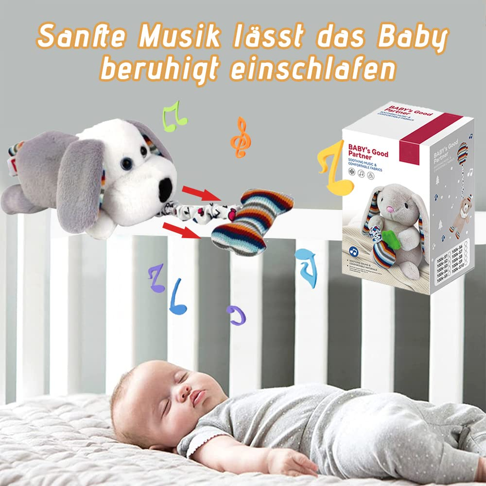Cutie Muzicală din Pluș în Formă de Cățeluș pentru Bebeluși, Jucărie de Somn Liniștitoare cu Melodie și Material Moale, 824R [4]
