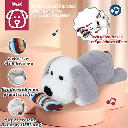 Cutie Muzicală din Pluș în Formă de Cățeluș pentru Bebeluși, Jucărie de Somn Liniștitoare cu Melodie și Material Moale, 824R [2]