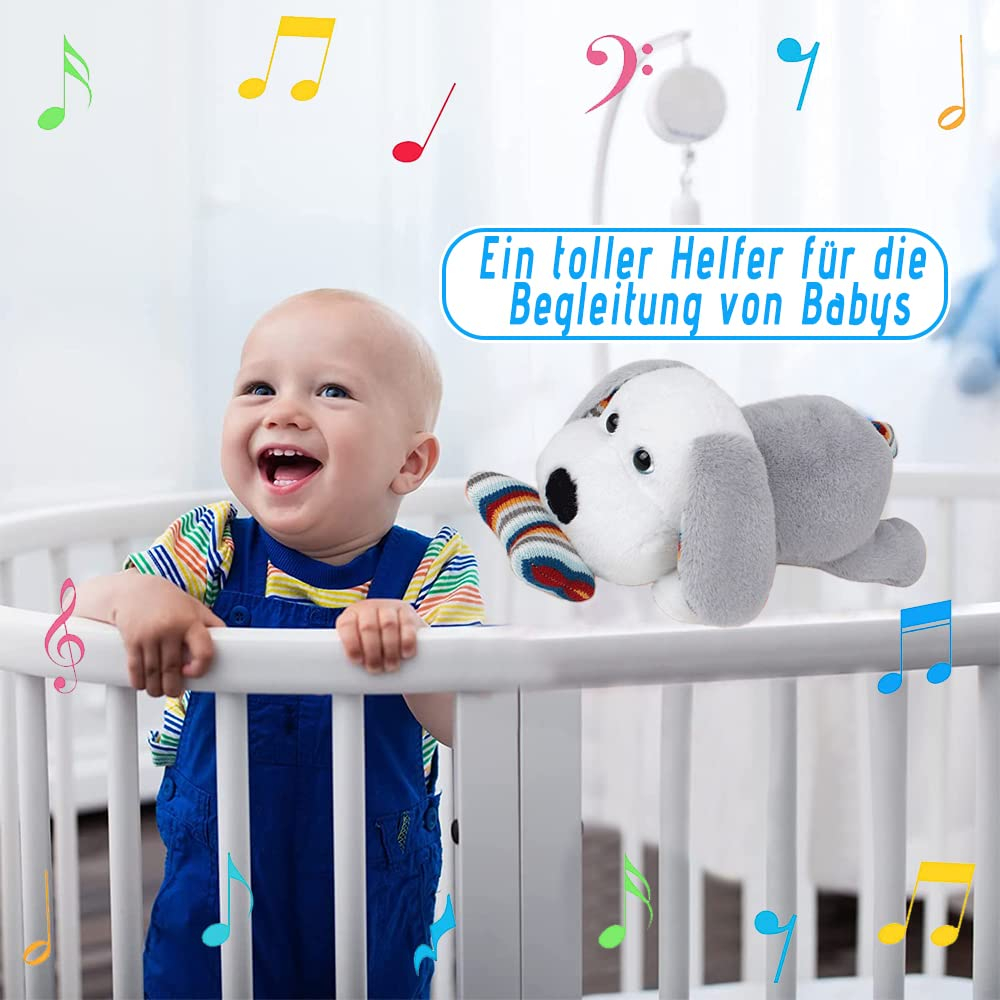 Cutie Muzicală din Pluș în Formă de Cățeluș pentru Bebeluși, Jucărie de Somn Liniștitoare cu Melodie și Material Moale, 824R [7]