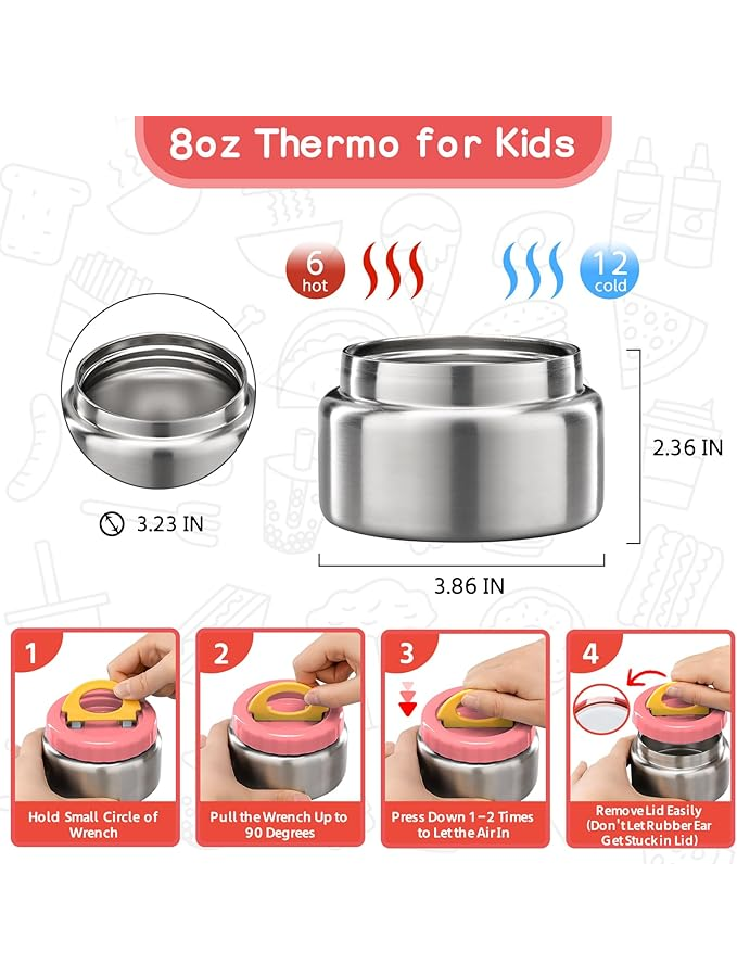 Cutie pranz pentru Copii, cu Termos de 237 ml, 4 Compartimente, și Tacâmuri – Model „Funny Cat” [3]