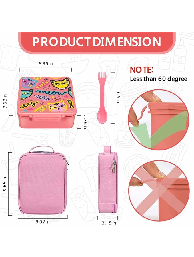 Cutie pranz pentru Copii, cu Termos de 237 ml, 4 Compartimente, și Tacâmuri – Model „Funny Cat” [5]