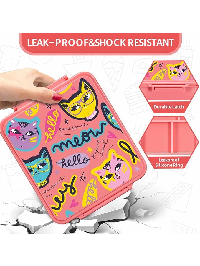 Cutie pranz pentru Copii, cu Termos de 237 ml, 4 Compartimente, și Tacâmuri – Model „Funny Cat” [2]