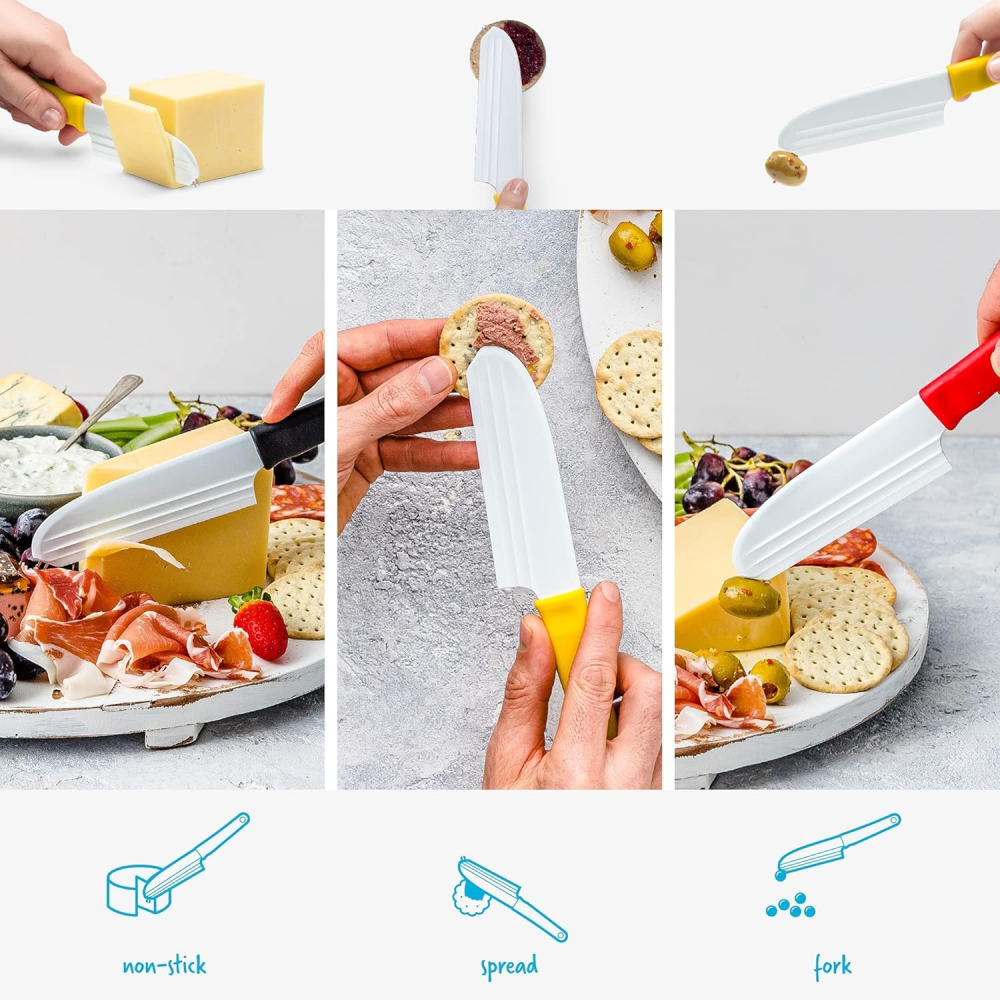Cutit pentru Branzeturi si Charcuterie, Dreamfarm Knibble Lite, cu Lama non-stick si Furculita Incorporata, Pentru Taiat, Intins si Servit, 23 cm, Galben [4]