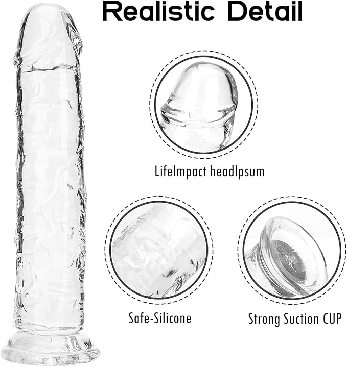 Dildo realist, stimulator Jelly Dong cu ventuză puternică pentru joacă fără mâini, penis realist din silicon pentru femei punct G și joc anal, transparent, marime L, 21 cm [3]