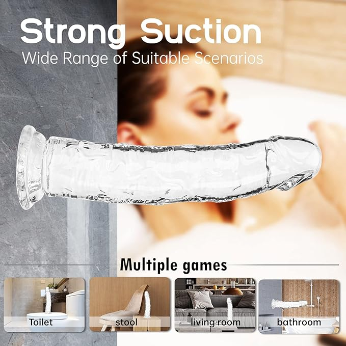 Dildo realist, stimulator Jelly Dong cu ventuză puternică pentru joacă fără mâini, penis realist din silicon pentru femei punct G și joc anal, transparent, marime L, 21 cm [4]