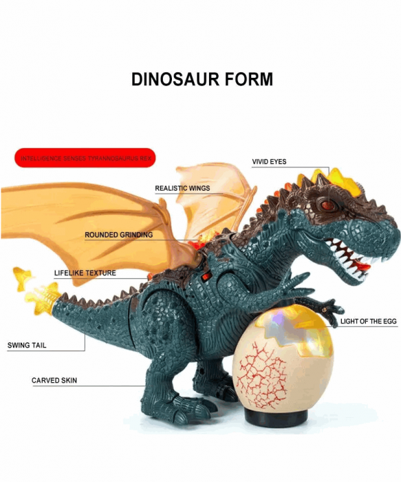 Dinozaur Tyrannosaurus interactiv cu lumini si sunete, Maro, 35x 21 cm [3]