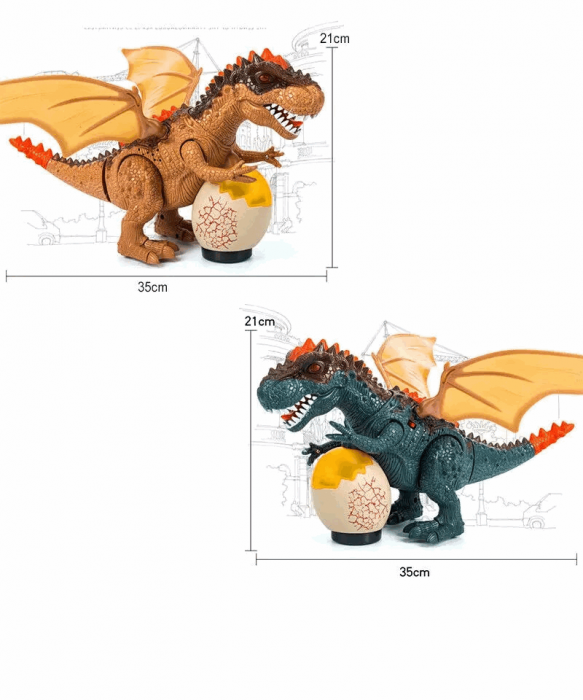 Dinozaur Tyrannosaurus interactiv cu lumini si sunete, Verde, 34 x 20 cm [3]