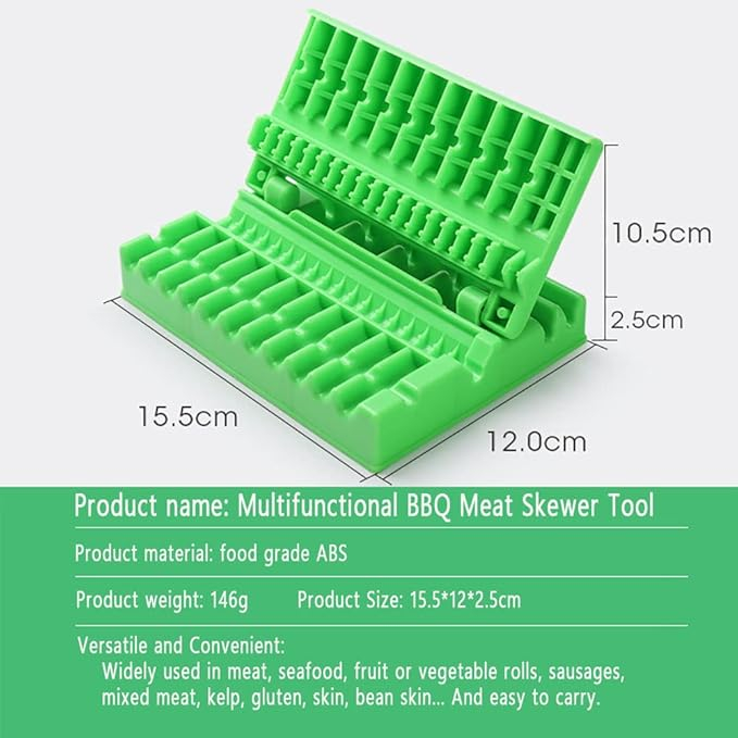 Dispozitiv Multifuncțional de Frigărui, Accesoriu de Bucătărie Verde pentru Carne, Legume și Fructe, ABS Alimentar, 3 în 1, 17.5 cm [4]