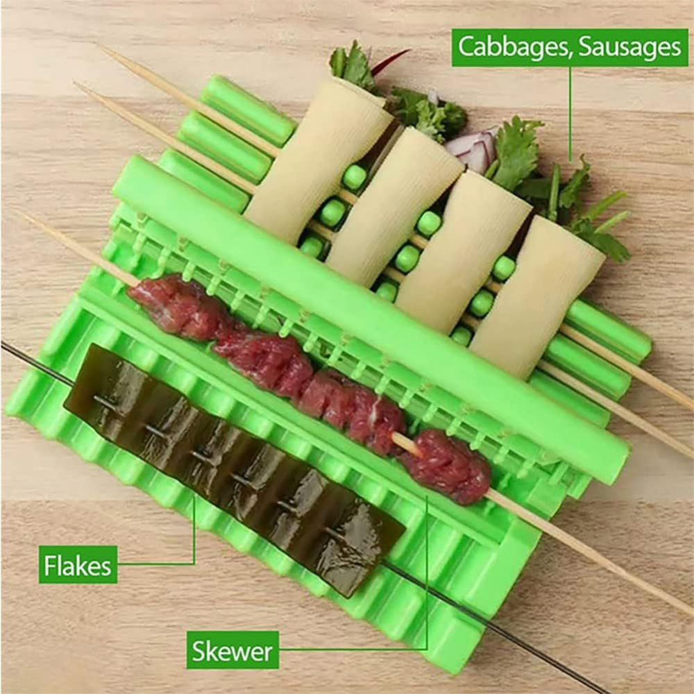 Dispozitiv Multifuncțional de Frigărui, Accesoriu de Bucătărie Verde pentru Carne, Legume și Fructe, ABS Alimentar, 3 în 1, 17.5 cm [3]