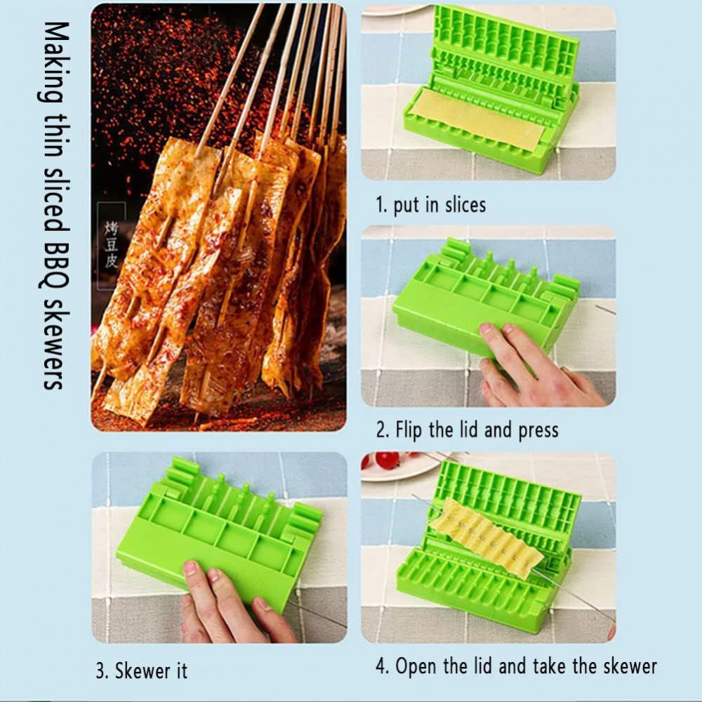 Dispozitiv Multifuncțional de Frigărui, Accesoriu de Bucătărie Verde pentru Carne, Legume și Fructe, ABS Alimentar, 3 în 1, 17.5 cm [8]