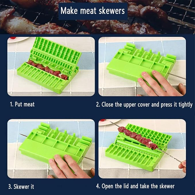 Dispozitiv Multifuncțional de Frigărui, Accesoriu de Bucătărie Verde pentru Carne, Legume și Fructe, ABS Alimentar, 3 în 1, 17.5 cm [6]