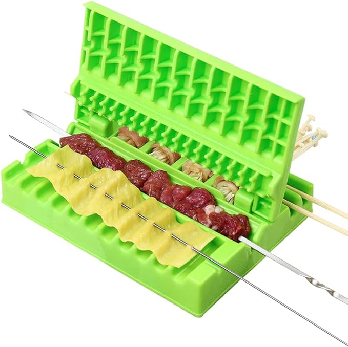 Dispozitiv Multifuncțional de Frigărui, Accesoriu de Bucătărie Verde pentru Carne, Legume și Fructe, ABS Alimentar, 3 în 1, 17.5 cm [5]