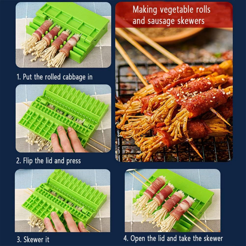 Dispozitiv Multifuncțional de Frigărui, Accesoriu de Bucătărie Verde pentru Carne, Legume și Fructe, ABS Alimentar, 3 în 1, 17.5 cm [9]