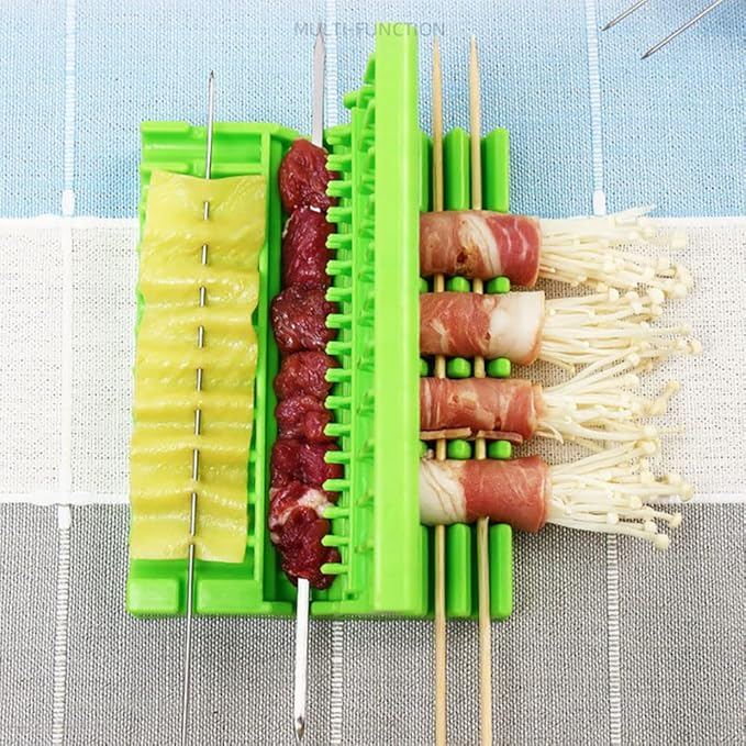 Dispozitiv Multifuncțional de Frigărui, Accesoriu de Bucătărie Verde pentru Carne, Legume și Fructe, ABS Alimentar, 3 în 1, 17.5 cm [7]