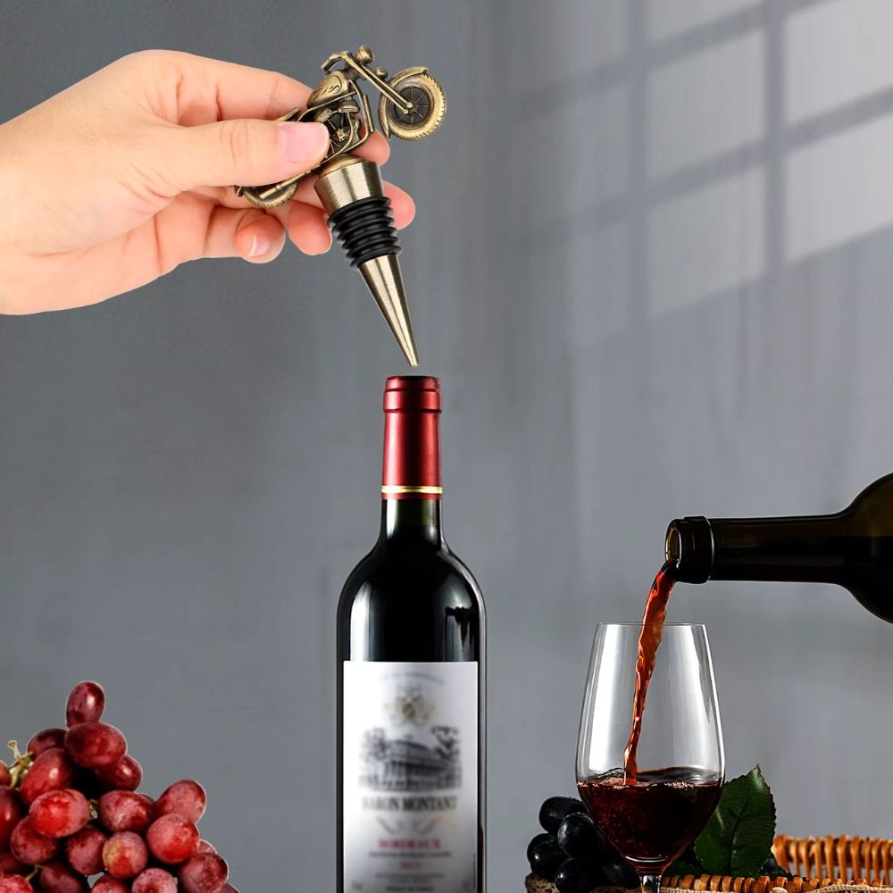 Dop de Sticla de Vin cu Design Motocicleta – Metal, Accesoriu Elegant si Util pentru Iubitorii de Motoare, Ambalaj tip Cadou, Bronz [5]