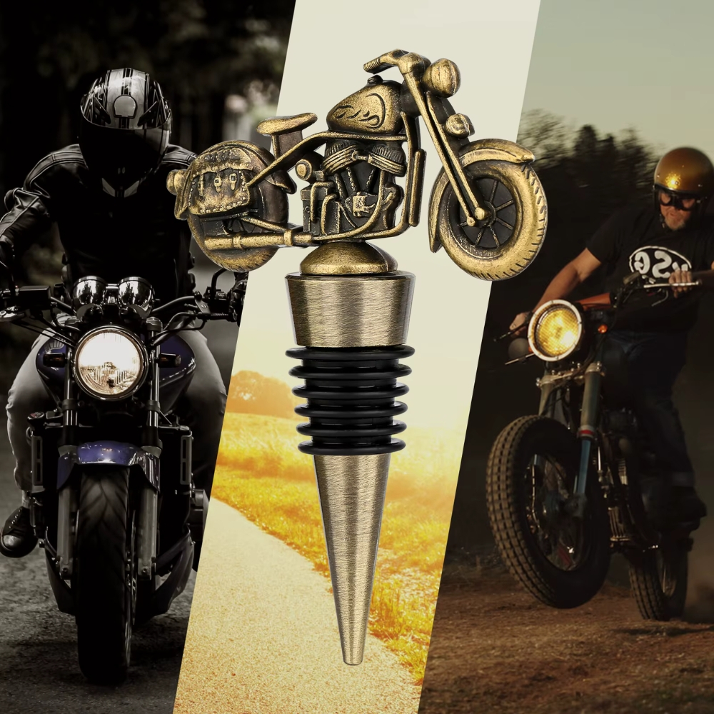 Dop de Sticla de Vin cu Design Motocicleta – Metal, Accesoriu Elegant si Util pentru Iubitorii de Motoare, Ambalaj tip Cadou, Bronz [4]