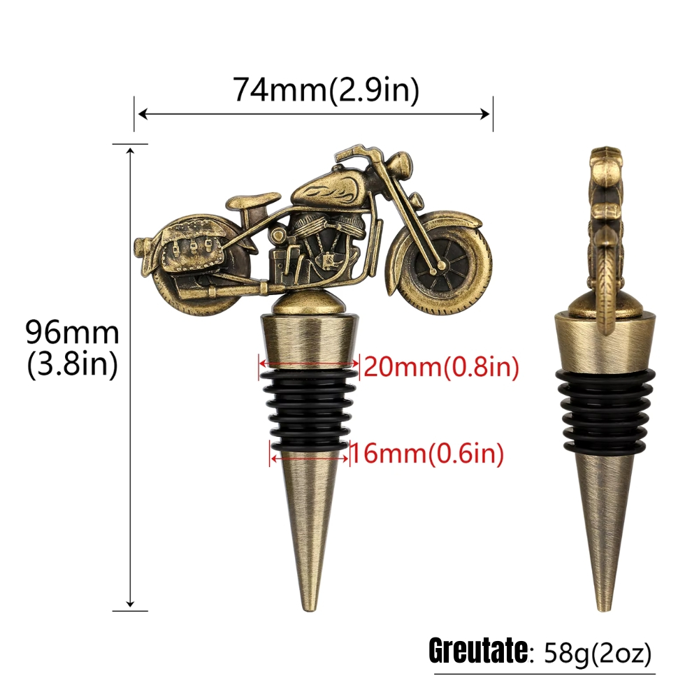 Dop de Sticla de Vin cu Design Motocicleta – Metal, Accesoriu Elegant si Util pentru Iubitorii de Motoare, Ambalaj tip Cadou, Bronz [3]