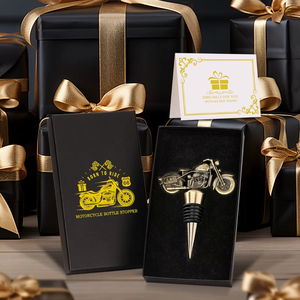 Dop de Sticla de Vin cu Design Motocicleta – Metal, Accesoriu Elegant si Util pentru Iubitorii de Motoare, Ambalaj tip Cadou, Bronz [2]
