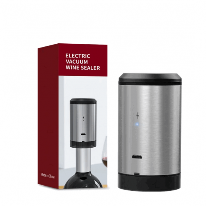 Dop de vin electronic profesional, cu pompă de vid pentru etanșare, reîncărcabil, oțel inoxidabil, EASY Making Life Simple, KVS-27, argintiu [6]
